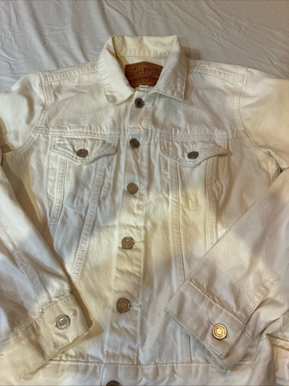 Lucky Brand Men’s Cream White Denim Jacket tomboy Trucker Jacket
